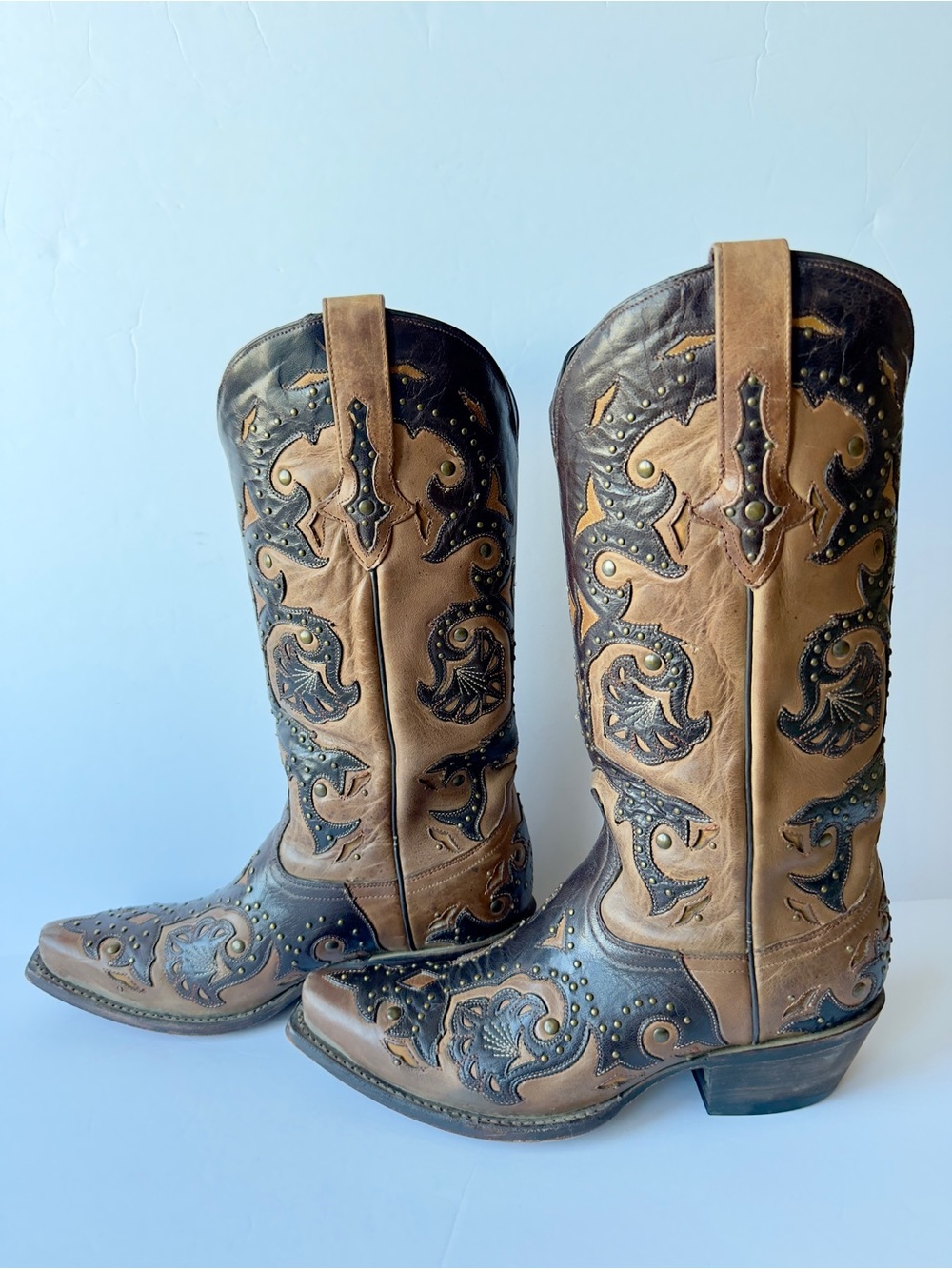 LUCCHESE WOMEN'S HANDMADE 1883 STUDDED FIONA COWGIRL BOOTS - SNIP TOE size 7.5 - Picture 4 of 11